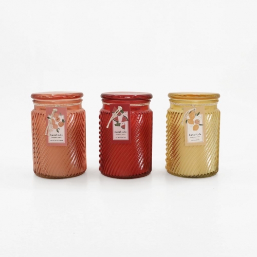 D9.5X14.5 DECORATED EMBOSSED SCENT GLASS CANDLE