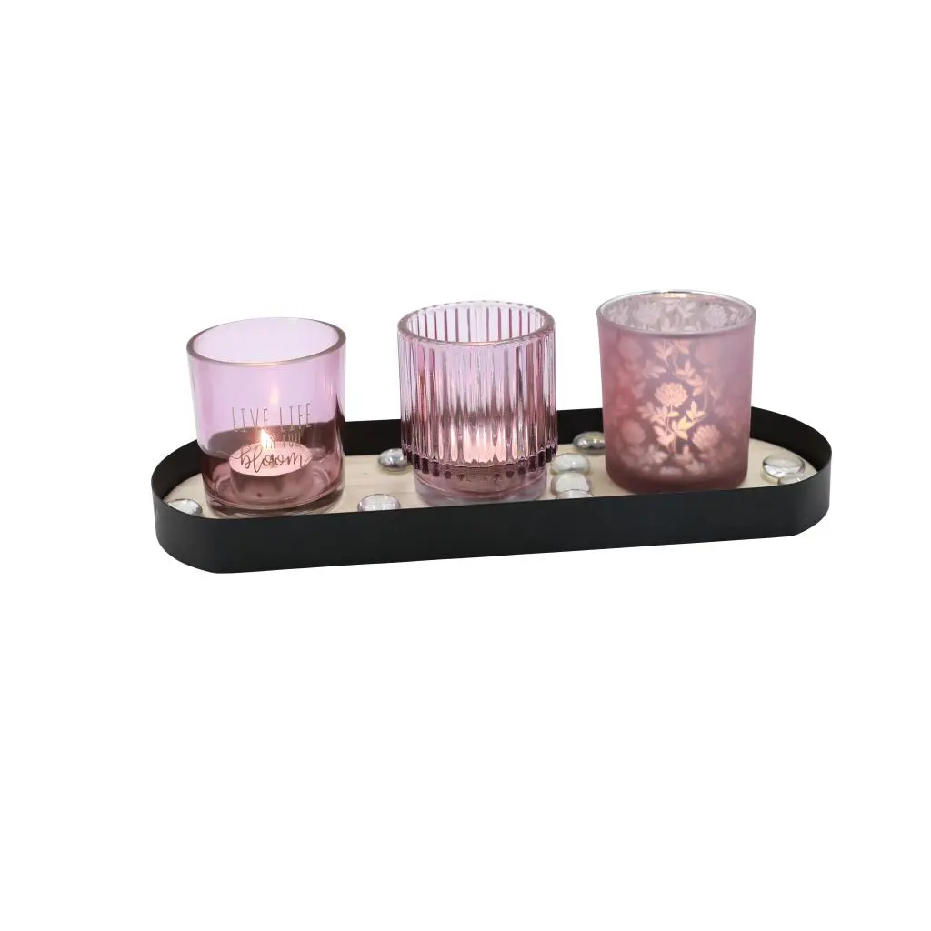 31.5X8.5X11.5CMH WOODEN GLASS HOLDER GIFT SET