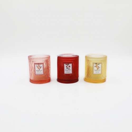 D8X9.6CMH DECORATED EMBOSSED SCENTED GLASS CANDLE