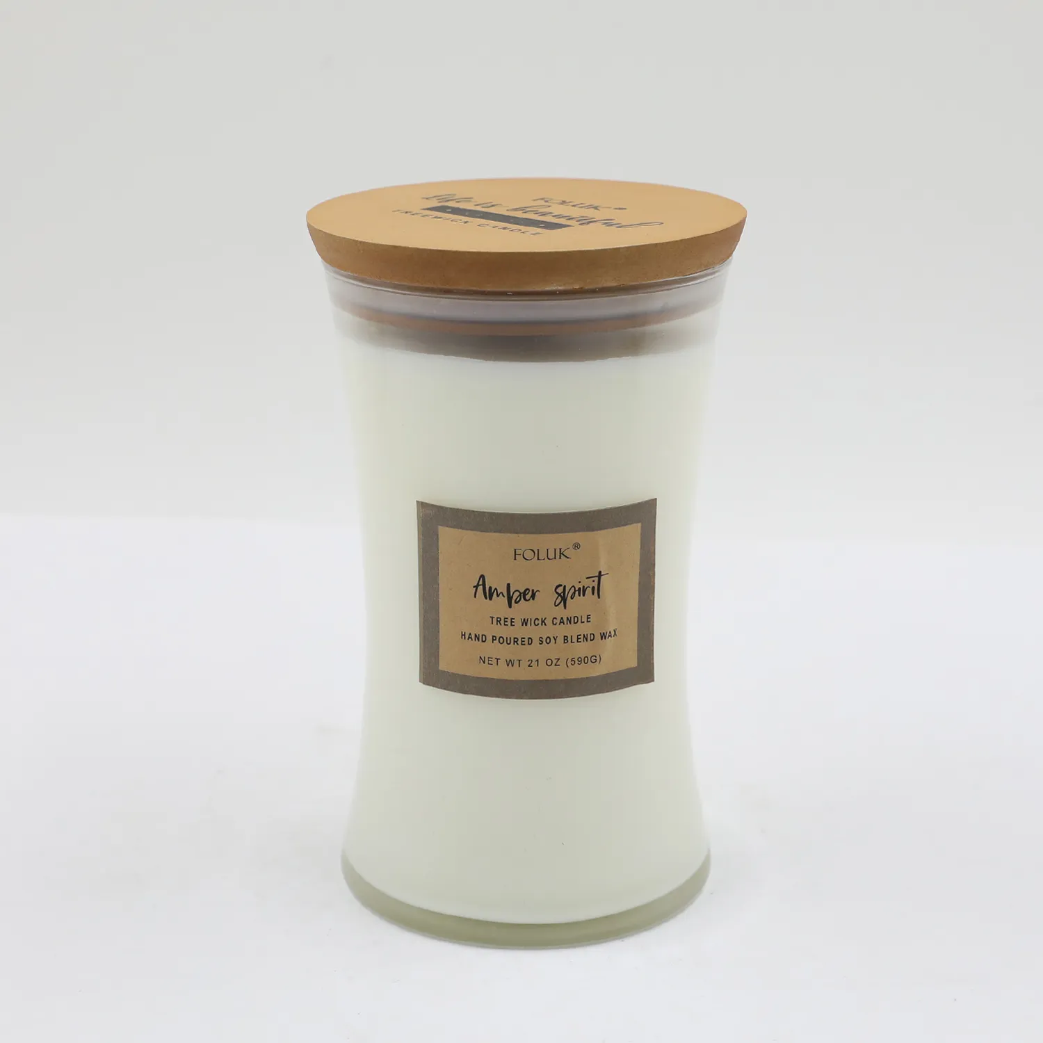 FOLUK 20.8oz Amber Spirit Scented 1 Wooden Wick Candle