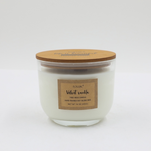 FOLUK 13.8oz Velvet Vanilla Scented 1 Wooden Wick Candle