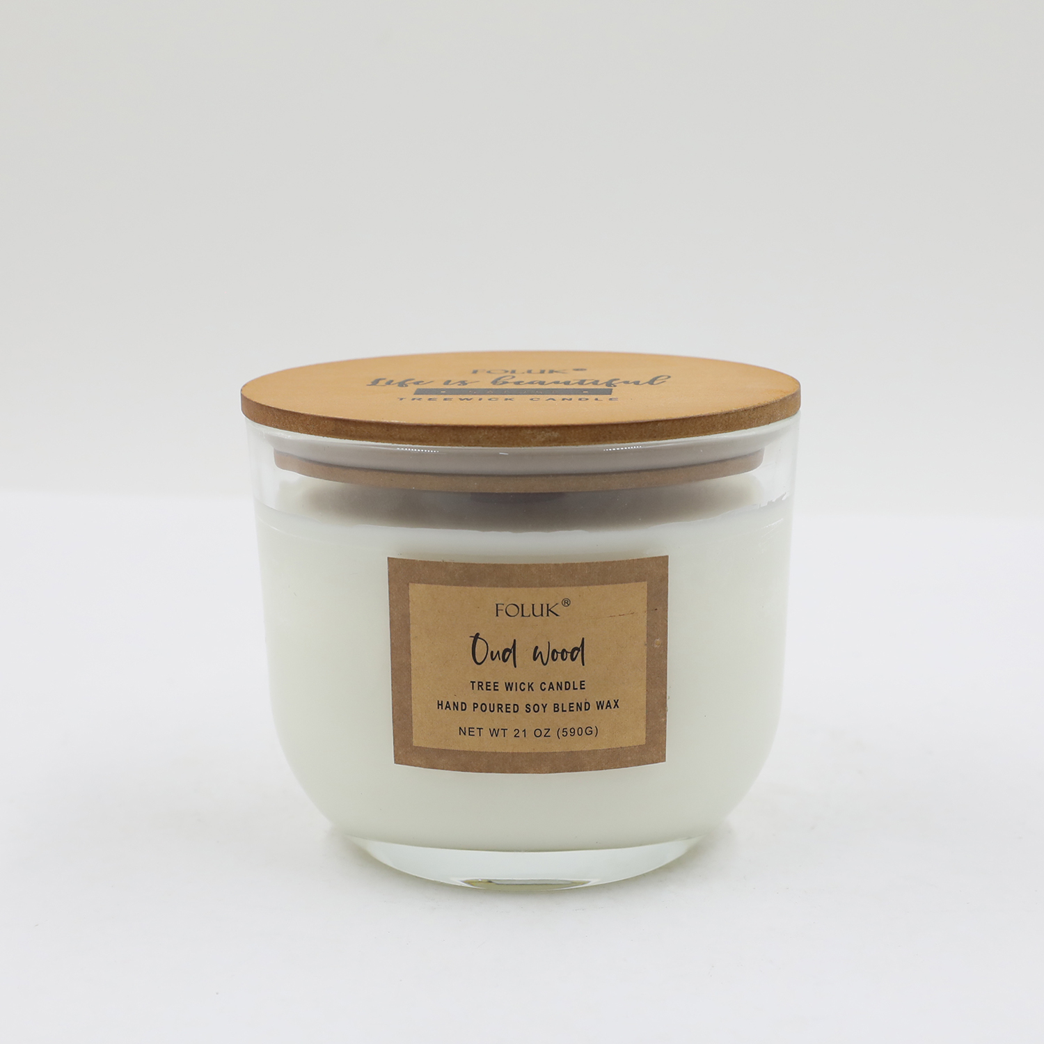 FOLUK 13.8oz Our Wood Scented 1 Wooden Wick Candle