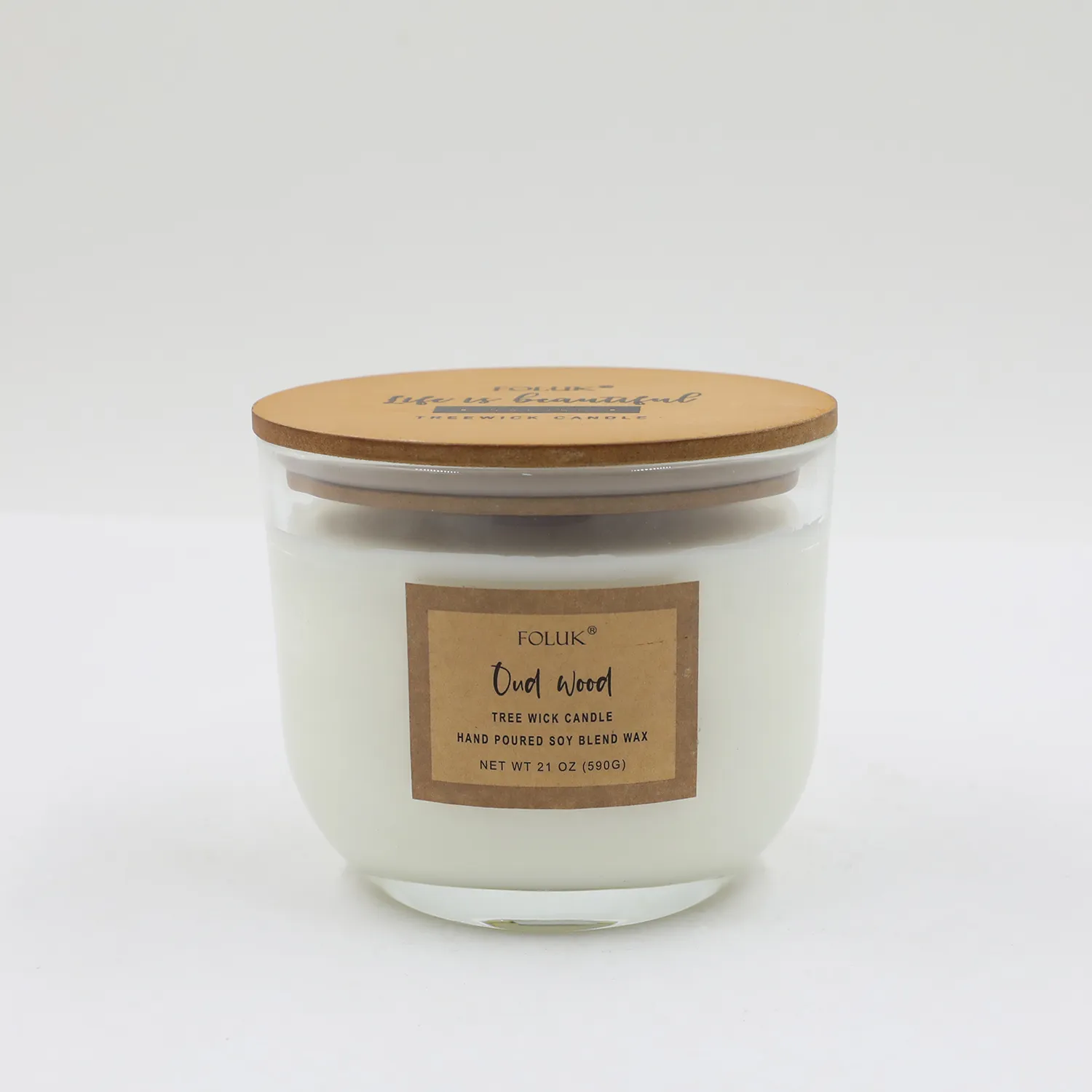 FOLUK 13.8oz Our Wood Scented 1 Wooden Wick Candle