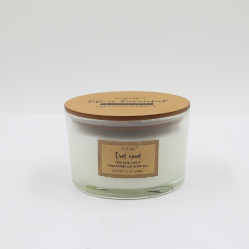 FOLUK 17oz Our Wood Scented 2 Wooden Wicks Candle