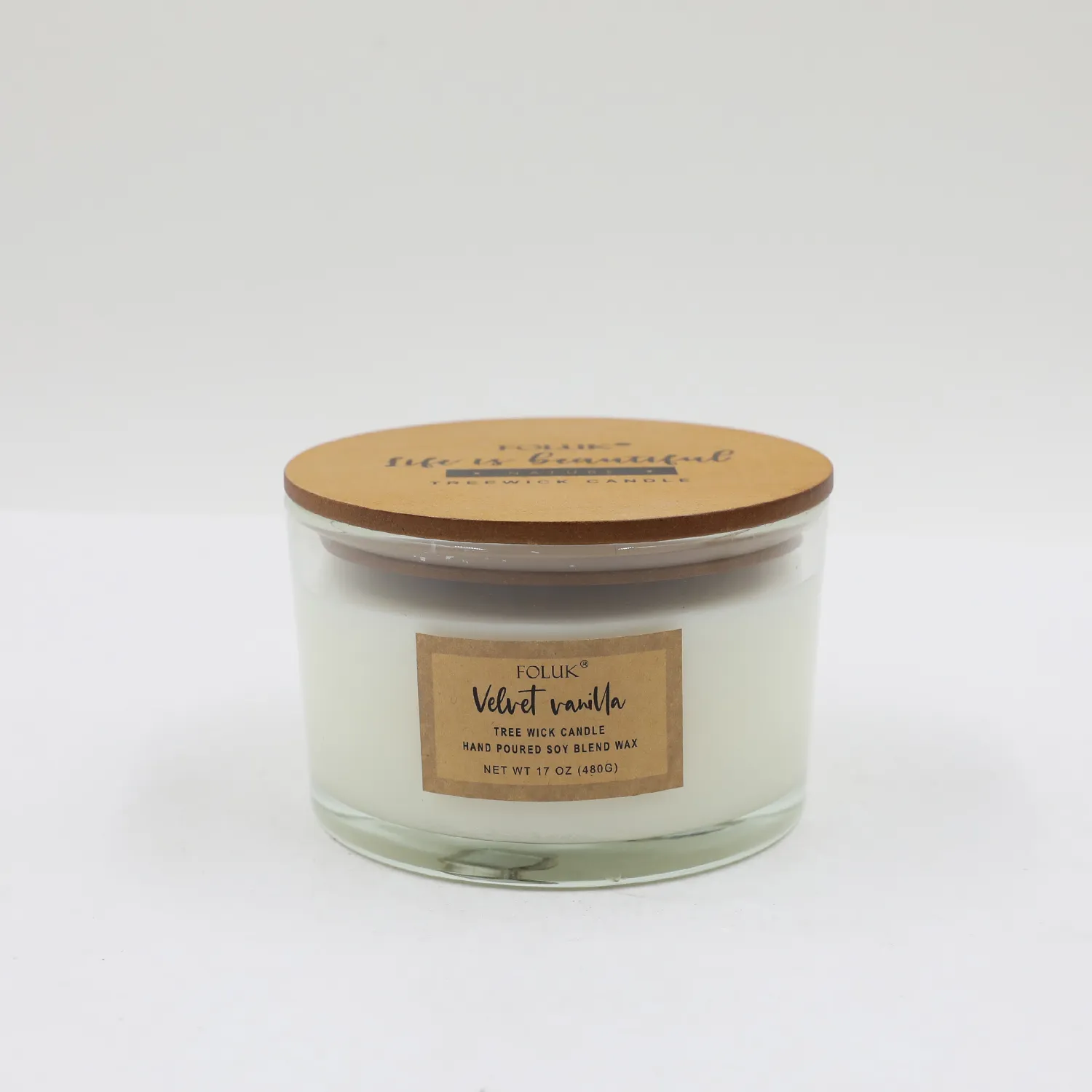 FOLUK 17oz Velvet Vanilla Scented 2 Wooden Wicks Candle