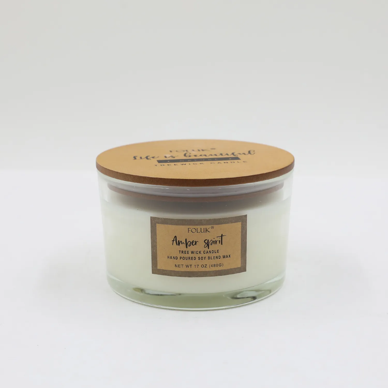 FOLUK 17oz Amber Spirit Scented 2 Wooden Wicks Candle
