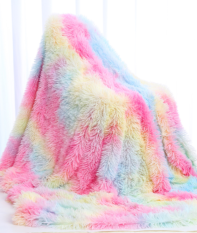 SUCSES Tiedyed Gradient Blanket Long Shaggy Faux Fur Throw Blankets