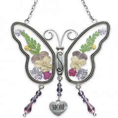 Mom Butterfly Mother Suncatcher with Pressed Flower Wings