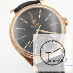 ROLEX Cellini Time Black Dial 39MM Everose Automatic Movement Black Leather Strap Mens Watch AYZ2202031810
