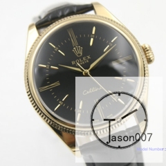 ROLEX Cellini Time Black Dial 39MM Yellow Gold Automatic Movement Black Leather Strap Mens Watch AYZ22402031810