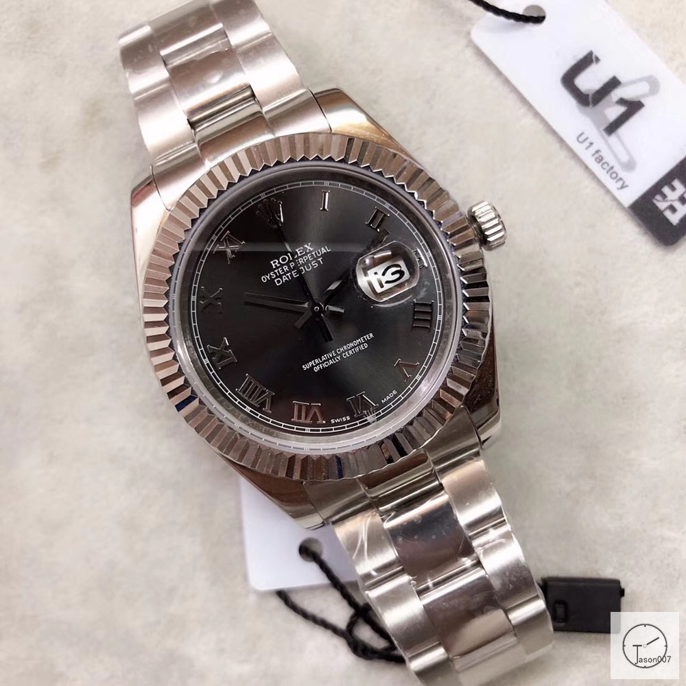 U1 Factory Rolex Oyster Perpetual Datejust 41MM Dark Rhodium Roman Dial Automatic Stainless Steel Mens Watch AJL21668975620