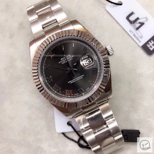 U1 Factory Rolex Oyster Perpetual Datejust 41MM Dark Rhodium Roman Dial Automatic Stainless Steel Mens Watch AJL21668975620