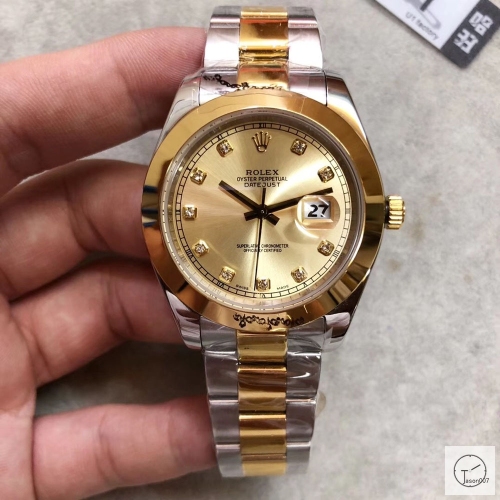 U1 Factory Rolex Oyster Perpetual Datejust 41MM Two Tone Yellow Gold Diamond Dial Automatic Stainless Steel Mens Watch AJU217689756960