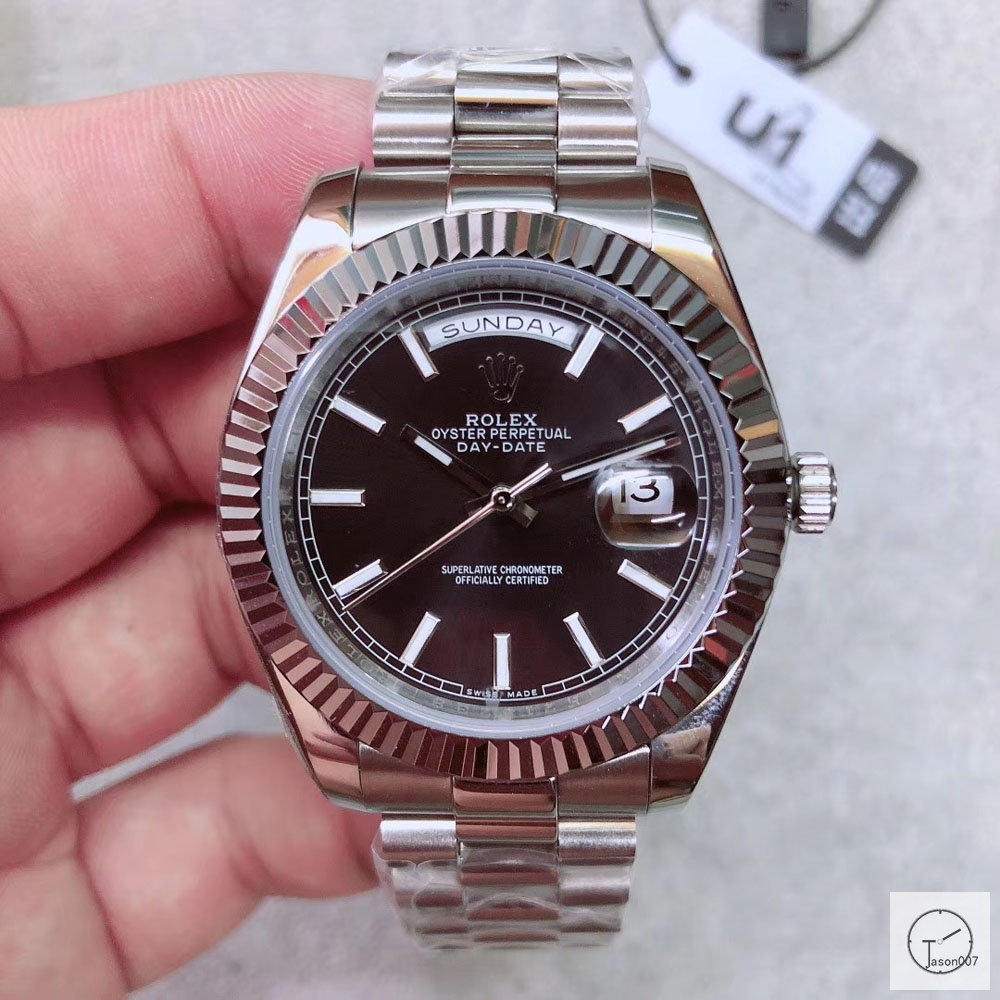 U1 Factory Rolex Day Date Steel 40MM New Black Dial Automatic Movement Stainless Steel Mens Watches AU2214859740