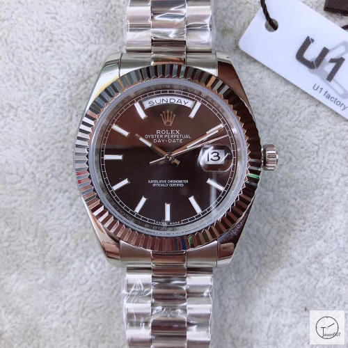 U1 Factory Rolex Day Date Steel 40MM New Black Dial Automatic Movement Stainless Steel Mens Watches AU2214859740