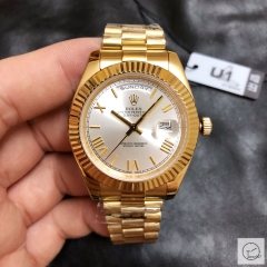U1 Factory Rolex Day Date Gold Steel 40MM New White Roman Dial Automatic Movement Stainless Steel Jubilee Bracelet Mens Watches AU2233859760