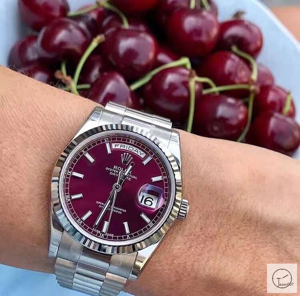 U1 Factory Rolex Day Date Steel 40MM New Red Dial Automatic Movement Stainless Steel Mens Watches AU2208859740