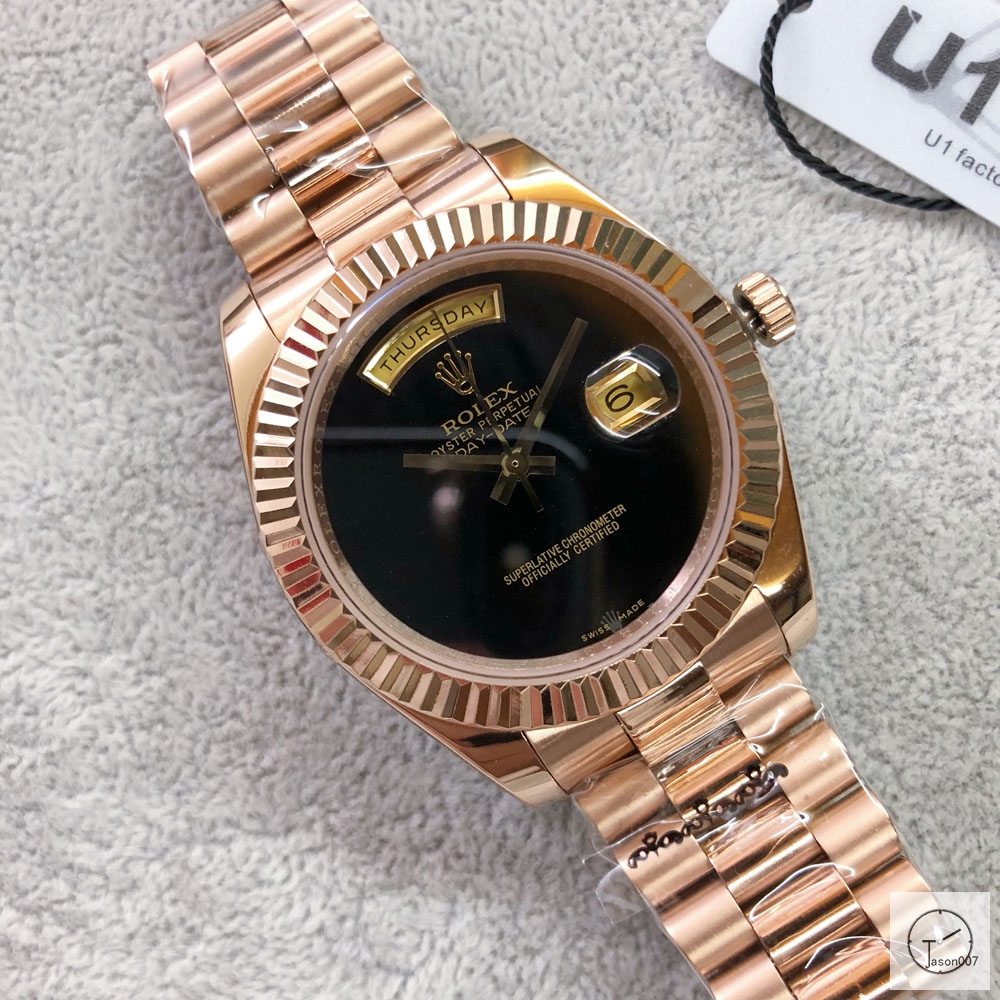 U1 Factory Rolex Day Date Everose Gold Steel 40MM New Black Dial Automatic Movement Stainless Steel Oyster Bracelet Mens Watches AU2245859780