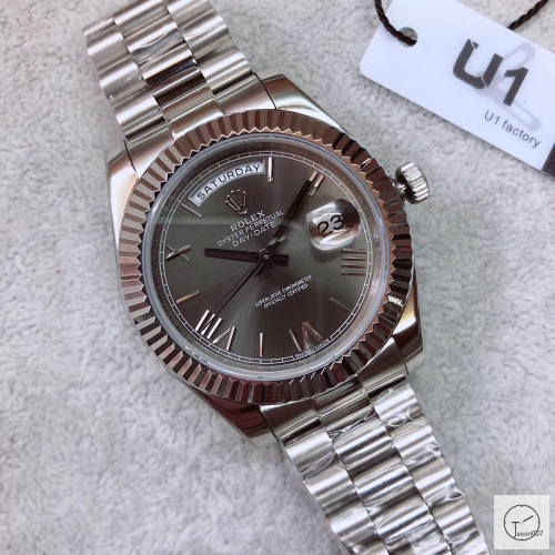 U1 Factory Rolex Day Date Steel 40MM New Gray Roman Number Dial Automatic Movement Stainless Steel Mens Watches AU2215859740