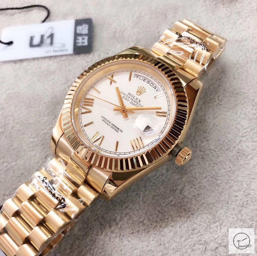 U1 Factory Rolex Day Date Gold Steel 40MM New Silver Roman Dial Automatic Movement Stainless Steel Jubilee Bracelet Mens Watches AU2231859760