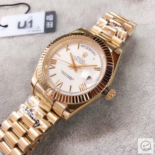 U1 Factory Rolex Day Date Gold Steel 40MM New Silver Roman Dial Automatic Movement Stainless Steel Jubilee Bracelet Mens Watches AU2231859760