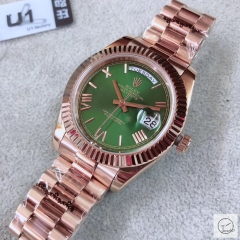 U1 Factory Rolex Day Date Everose Gold Steel 40MM New Green Roman Dial Automatic Movement Stainless Steel Oyster Bracelet Mens Watches AU2244859780