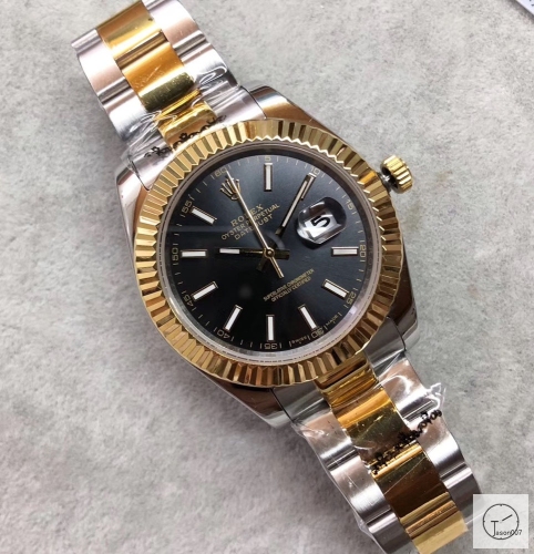 U1 Factory Rolex Oyster Perpetual Datejust 41MM Two Tone Black Dial Automatic Stainless Steel Oyster Bracelet Mens Watch AJL2188975660