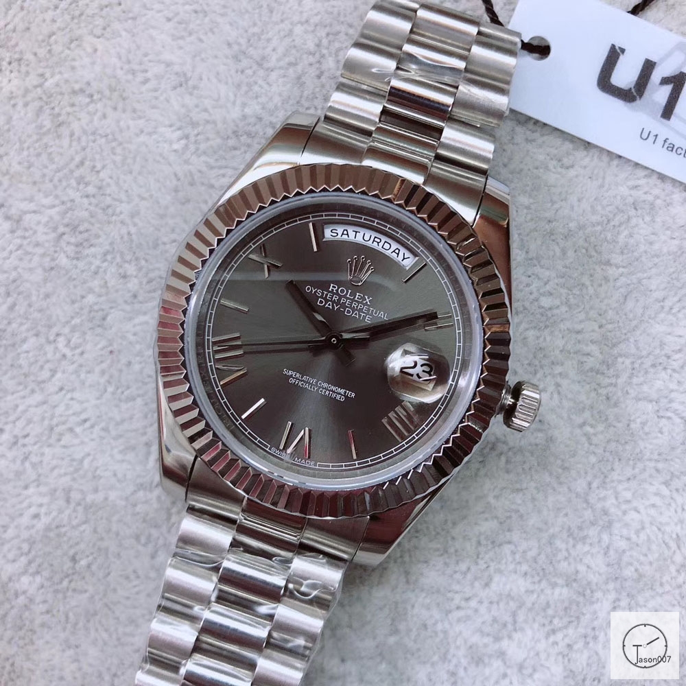 U1 Factory Rolex Day Date Steel 40MM New Gray Roman Number Dial Automatic Movement Stainless Steel Mens Watches AU2215859740