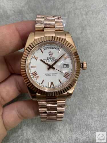 U1 Factory Rolex Day Date Everose Gold Steel 40MM New White Roman Dial Automatic Movement Stainless Steel Jubilee Bracelet Mens Watches AU2242859780