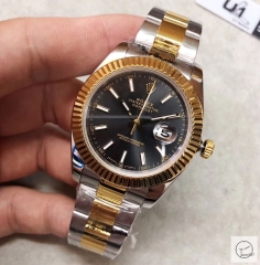 U1 Factory Rolex Oyster Perpetual Datejust 41MM Two Tone Black Dial Automatic Stainless Steel Oyster Bracelet Mens Watch AJL2188975660