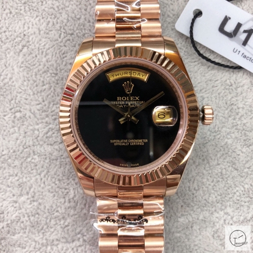 U1 Factory Rolex Day Date Everose Gold Steel 40MM New Black Dial Automatic Movement Stainless Steel Oyster Bracelet Mens Watches AU2245859780