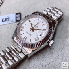 U1 Factory Rolex Day Date Steel 40MM Silver New Roman Dial Automatic Movement Stainless Steel Mens Watches AU2204859740