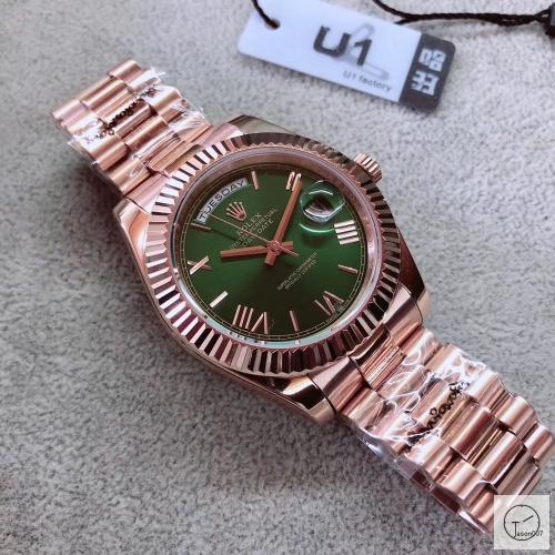 U1 Factory Rolex Day Date Everose Gold Steel 40MM New Green Roman Dial Automatic Movement Stainless Steel Oyster Bracelet Mens Watches AU2244859780