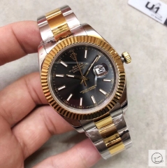 U1 Factory Rolex Oyster Perpetual Datejust 41MM Two Tone Black Dial Automatic Stainless Steel Oyster Bracelet Mens Watch AJL2188975660