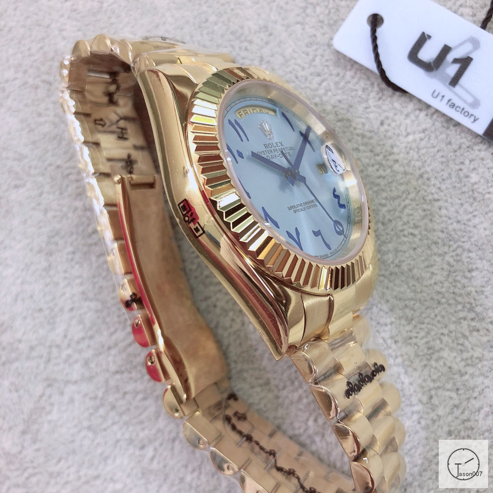 U1 Factory Rolex Day Date Gold Steel 40MM New Blue Arabic Dial Automatic Movement Stainless Steel Jubilee Bracelet Mens Watches AU2232859760