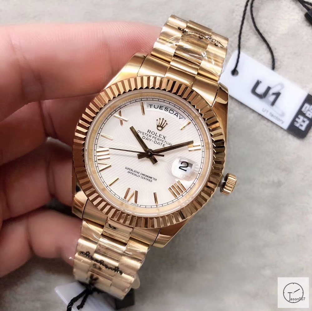 U1 Factory Rolex Day Date Gold Steel 40MM New Silver Roman Dial Automatic Movement Stainless Steel Jubilee Bracelet Mens Watches AU2231859760