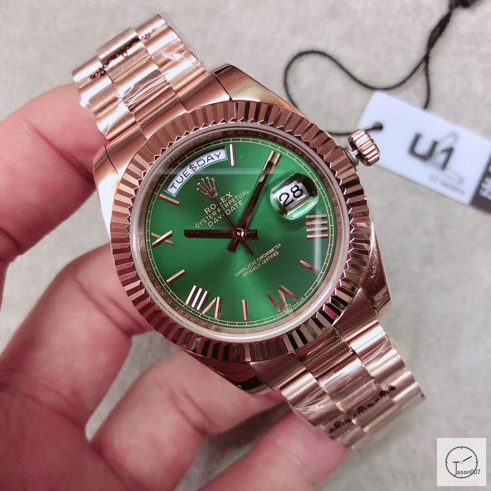 U1 Factory Rolex Day Date Everose Gold Steel 40MM New Green Roman Dial Automatic Movement Stainless Steel Oyster Bracelet Mens Watches AU2244859780