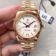 U1 Factory Rolex Day Date Gold Steel 40MM New Silver Roman Dial Automatic Movement Stainless Steel Jubilee Bracelet Mens Watches AU2231859760
