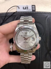 U1 Factory Rolex Day Date Steel 40MM New Silver Roman Number Dial Automatic Movement Stainless Steel Mens Watches AU2216859740
