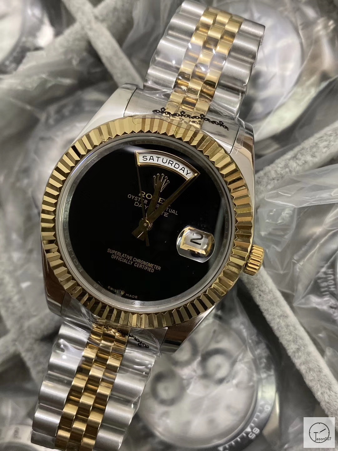 U1 Factory Rolex Day Date Two Tone Steel 40MM New Black Dial Automatic Movement Stainless Steel Jubilee Bracelet Mens Watches AU221859760