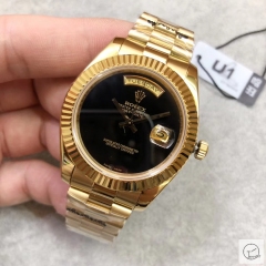 U1 Factory Rolex Day Date Yellow Gold Steel 40MM New Black Dial Automatic Movement Stainless Steel Mens Watches AU2225859760