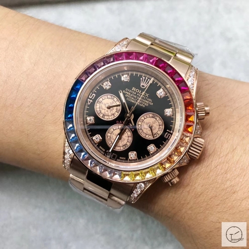 U1 Factory Rolex Rainbow Daytona Everose Gold 116515 Case Black Dial Ceramic Bezel Automatic Movement Stainless Rubber Strap ST9 Bracelet Mens Watches AU328159775
