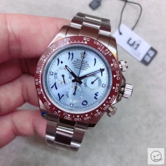 U1 Factory Rolex Daytona Blue Arabic Dial Ceramic Bezel Automatic Movement Stainless ST9 Steel Bracelet Mens Watches AU2255859775