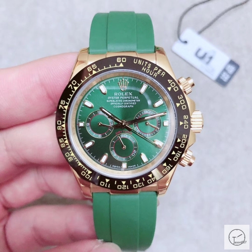 U1 Factory Rolex Daytona K Gold Case Green Dial Ceramic Bezel Automatic Movement Stainless Rubber Strap ST9 Bracelet Mens Watches AU327685977500