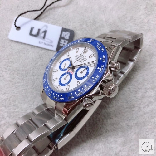 U1 Factory Rolex Daytona White Dial Blue Ceramic Bezel Automatic Movement Stainless ST9 Steel Bracelet Mens Watches AU225859775
