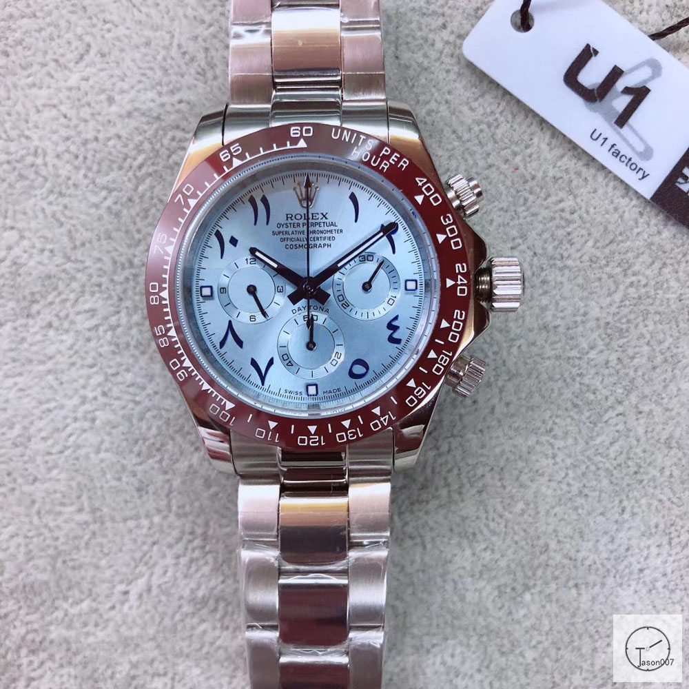U1 Factory Rolex Daytona Blue Arabic Dial Ceramic Bezel Automatic Movement Stainless ST9 Steel Bracelet Mens Watches AU2255859775