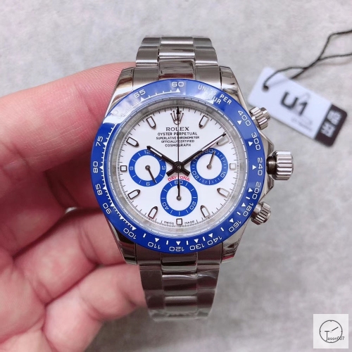 U1 Factory Rolex Daytona White Dial Blue Ceramic Bezel Automatic Movement Stainless ST9 Steel Bracelet Mens Watches AU225859775