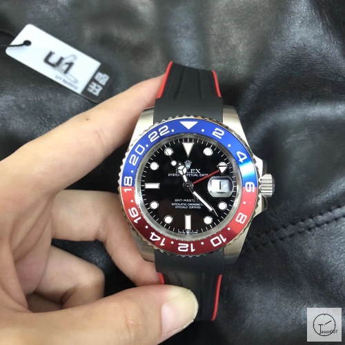 U1 Factory Rolex GMT Master II Blue Red Bezel Black Dial Oyster Bracelet Steel Men's Watch 126710blnr Rubber Strap AU33187856505