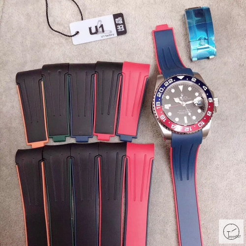 U1 Factory Rolex GMT Master II Blue Red Bezel Black Dial Oyster Bracelet Steel Men's Watch 126710blnr Rubber Strap AU33187856505