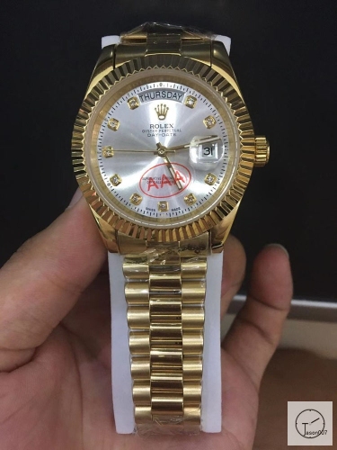 ROLEX Day Date 40mm 18K Gold Case Silver Dial Big Diamond Bezel Automatic Limited Stainless Steel AYZ2472902036860